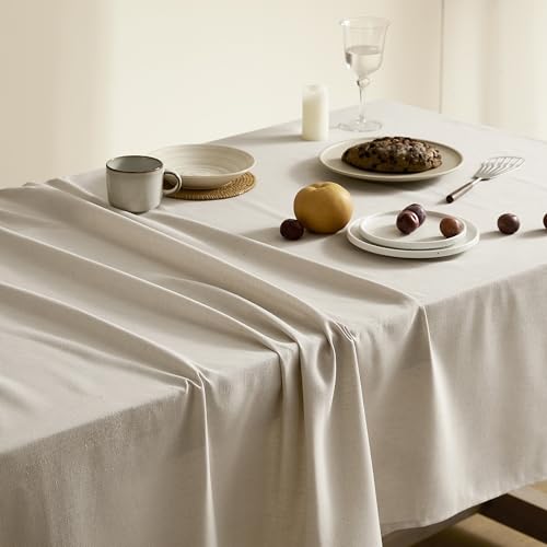 Beige Fabric Table Cloth for Dining Table Linen Farmhouse Rustic Neutral Kitchen Table Cover for 6 Foot Table Washable Heavy Duty Buffet Parties Camping 6ft 60x102 Inch by Placidy - Used condition - Image 4