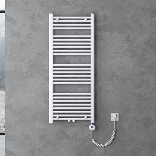 doporro Radiatore Piatto 120x50cm con Elemento Riscaldante 600W, Scaldasalviette da Bagno Termoarredo in Acciaio, Bianco, Riscaldamento Elettrico o ad Acqua Calda RHE