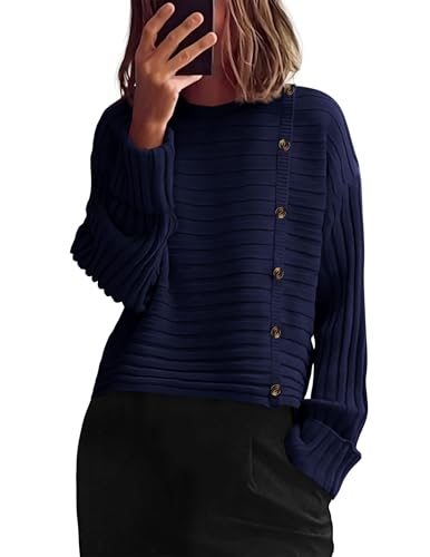 Image of PRETTYGARDEN Womens Sweaters Fall 2026 Casual Long Sleeve Crewneck Button Loose Winter Knit Pullover Sweater Tops