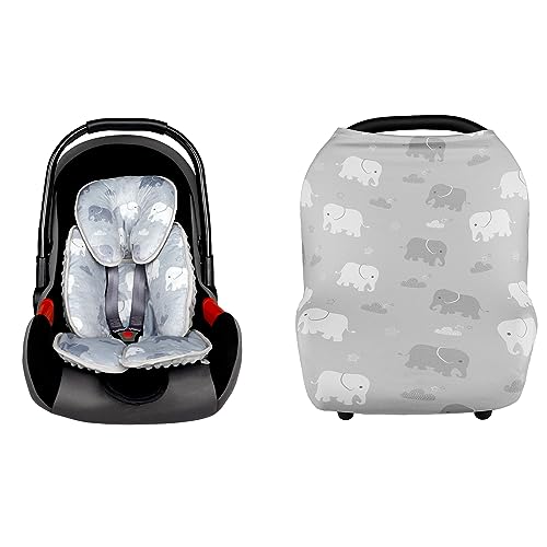 Image of Multi-use Baby Car Seat Covers & Infant Car Seat Insert, Stretchy Carseat Canopy, Baby Car Seat Head Support Cushion, Gray Elephant