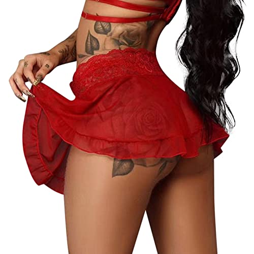 Briskorry Mini jupe sexy Sheer en dentelle transparente pour femme - Taille ajustée - Coupe moulante