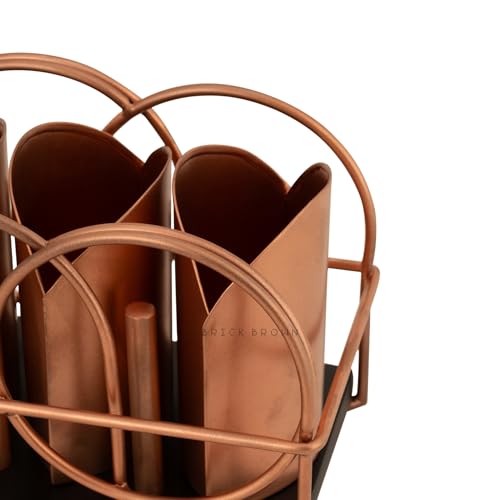 Image of Brick Brown Premium Metal Ferro Cutlery Holder | Spoon Stand for Kitchen & Dining Table | Handcrafted Cutlery Stand & Tabletop Cutlery Storage Box | Spoon Holder Caddy with 3 Section (6.5x4x5 inch)
