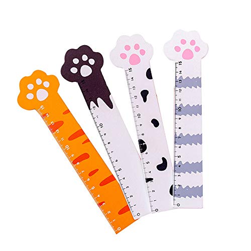 moin moin 定規 猫 ネコ 猫の手 肉球 ものさし ルーラー 15cm 4種セット (茶 靴下/グレー しましま/白に黒ぶち/オレンジ) 2104jg3