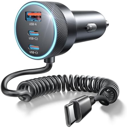 LISEN 90W USB C Auto Ladegerät Zigarettenanzünder, mit PD 45W USB C Spiralkabel, Hält den Auto Deko Innenraum ordentlich, Ideal zum Schnellladen 4 Geräten, für iPhone 17 Pro Max, M