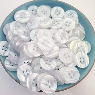 MajorCrafts® 50pcs 15mm Clear White Pearlescent 4 Holes Small Round Resin Sewing Buttons Craft Embellishments