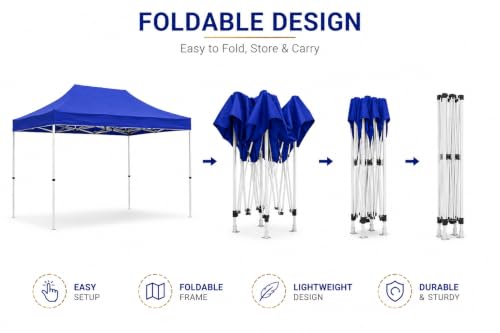 Image of Invezo Outdoor Gazebo Canopy Tent 10 x 20 feet - Waterproof Tent, 2 mins Installation with Metal sockets and Heavy top Cover (Blue, SEMI Premium (42 KGS))