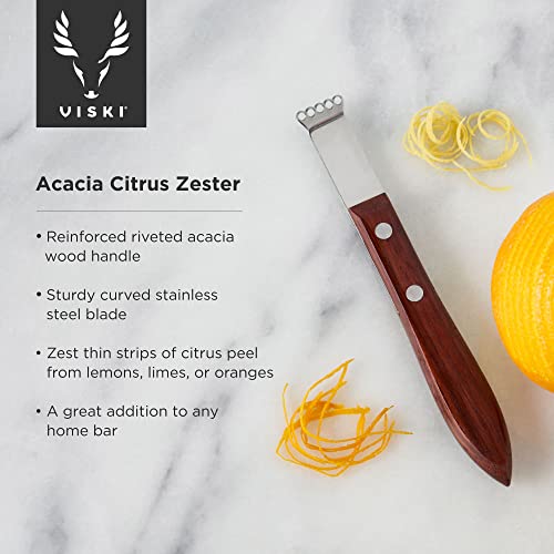 Image of Viski Citrus Zester, Acacia Wood Handle, Lemon Zester Bar Tool, Stainless Steel Citrus Zester, Riveted Base, Set of 1