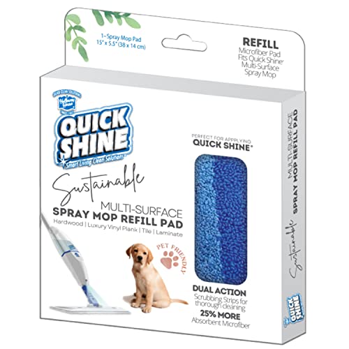 Quick Shine Spray Mop Refill Pad 15"W X 5.5"D | Washable & Reusable | Dual Action Scrubbing Strips For Thorough Cleaning | Highly Absorbent Microfiber | Use W/Quick Shine Multi-Surface Spray Mop #TOP14