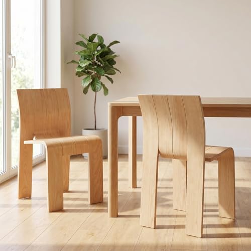 Natural solid wood side chair with contoured back — the only wood-framed stackable pick here