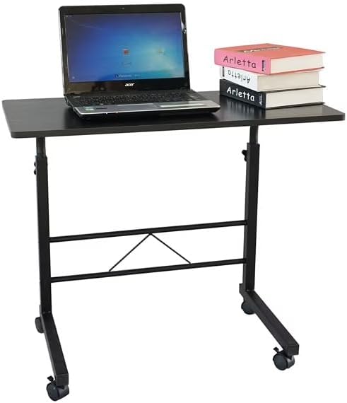 Adjustable Height Rolling Desk with Wheels Black P2 Chipboard Steel 23.6x15.7in