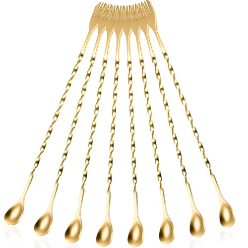 Cuillères à cocktail dorées Boao en inox au design spirale