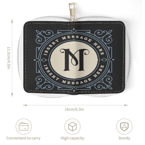 Women Leather Coin wallet, Key Change Organizer Zipper Card Holder Purse Clutch Pouch Pocket 4.5x3.15 in Print Monogrammed Letter M3