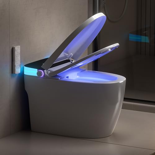 Luxury Smart Toilet, Elongated One Piece Toilet with Heated Seat, Dryer, Auto-Lift Lid, Soft Close, Electric Tankless Bidet Toilets for Bathroom with Siphon Dual Flush 0.8/1.0 GPF, MAP 1000g