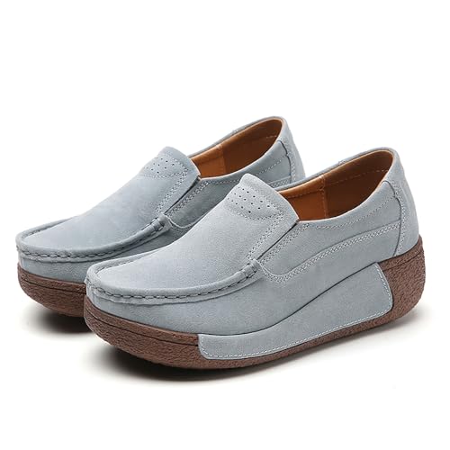 Image of YING LAN Women Slip On Loafers Comfort Suede Moccasins Wide Low Top Shoes
