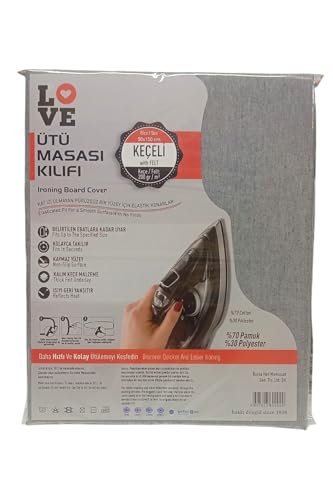Keçeli Ütü Masası Kılıfı – Kalın Pamuklu ve Isıya Dayanıklı Ütü Masası Örtüsü – Kaymaz Lastikli Kolay Takılan Ütü Kılıfı – Buhar Geçirgen Dayanıklı Kumaş (1, Gri)