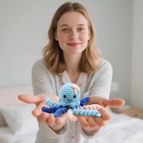 Image of Handmade Crochet Octopus for NICU Babies & Preemies, Scent Bonding Keepsake for Baby, NICU Separation Gift, Soft Comfort Gift for Newborn (Blue)