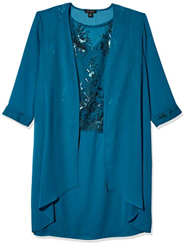 Le Bos Women's Duster Lace Embellished Jacket Dress, Peacock, 10