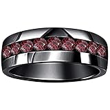 foreverjewelryhub 14K Black Gold Plated 925 Sterling Sliver Round Cut Created Red Garnet 9-Stone Men