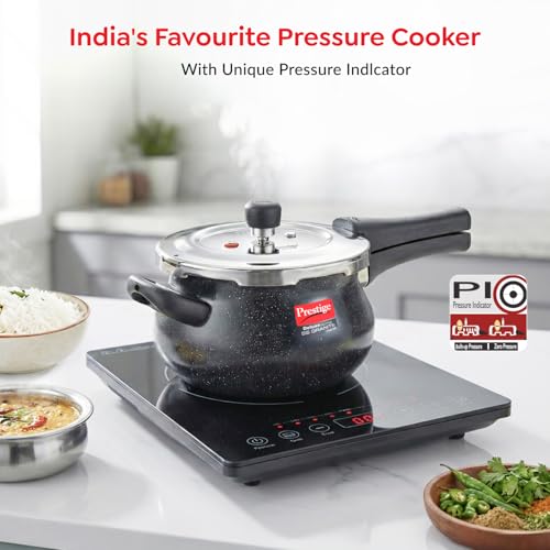 Image of Prestige 3 Litre Stainless Steel Deluxe Alpha Granite Svachh Outer Lid Pressure Cooker | Handi | Deep Lid for Spillage Control | Gas & Induction Compatible | 10Y Warranty | ISI Certified