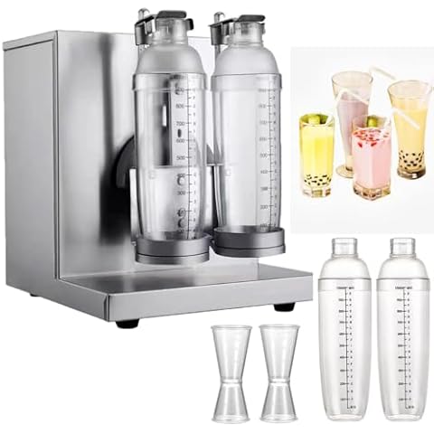 Heytaful Milk Tea Shaker Machine Double Cup Milk Tea Shaking Machine Stainless Steel Boba Milk Tea with 2pcs 1000ml Cups and 2pcs Ounce Cups Cover