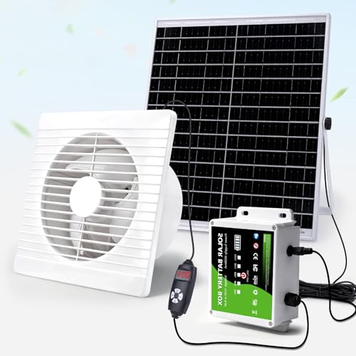 Solar Ventilator mit Solar Powerbank, 17W Solar Lüfter Ø150mm mit Kabel 4M | IP65 Wasserdicht | Lüftungsstufenregelung und Zeitfunktion | 180 m³/h...