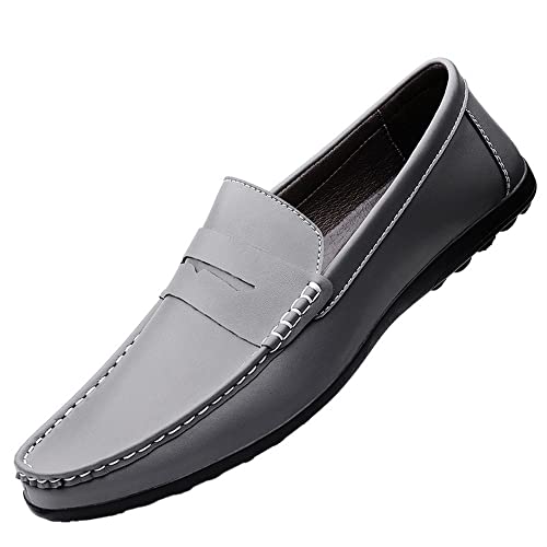 Mens Loafers Penny Loafers Round Toe Simple Leather Flat Heel Anti-Slip Lightweight Outdoor Wedding Slip-on