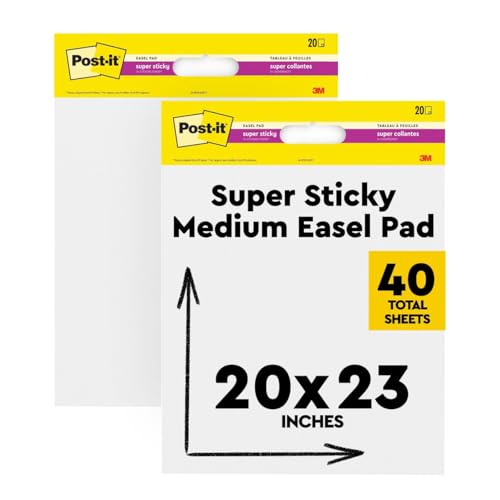 Post-it Bloc de caballete súper pegajoso, hojas de 20 x 23 pulgadas, 20 hojas/bloc, 2 bloc/paquete, ideal para profesores y estudiantes virtuales (566B-2PK)