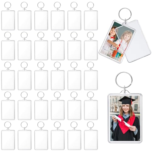 ZZYFGH 32 Pcs Photo Keychain (2 * 3 inch) Picture Frame Keychains Bulk Acrylic Clear Rectangle Photo Keychain for DIY Craft Graduation Gift- Suitable for Photo Size 1.75 inch x 2.75 inch