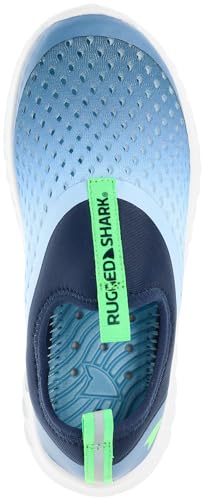 RUGGED SHARK Coast RNR Kids Water Shoe with Drainage Port, Athletic Runner Youth Sizes, Navy Blue/Green, Youth Size 6/Women's 83