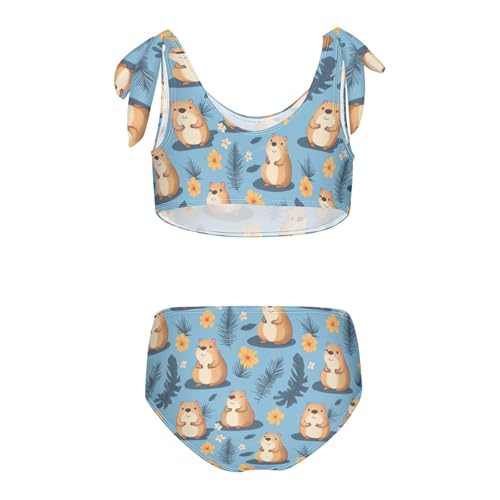 Boccsty Cute Capybara Summer Flowers Girls Tankini Swimsuit Kids Bikini Sets 2 Pcs Bathing Suit 3T2