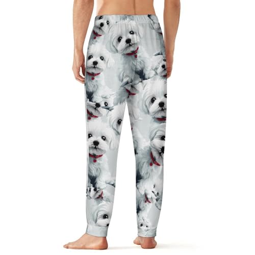 Polar Fleece Maltese Dog Cute Puppy Men's Pajama Bottoms Sleep Lounge Soft Comfy Pants Sleepwear3