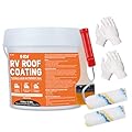 E-SDS RV Roof Sealant Waterproof Coating White with Wooden Brush Roller Gloves, Camper Roof Sealant for Trailers, Motorhomes, Metal Buildings and Leak Repairs (1 Gallon)