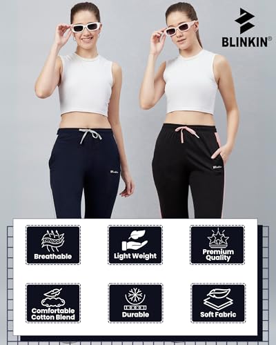 Image of BLINKIN Women's Relaxed Fit Mid Rise Cotton Pajamas Combo, Pack of 2-The Ultimate Track Pants : Ideal Lower for Night Wear & Comfort Wear
