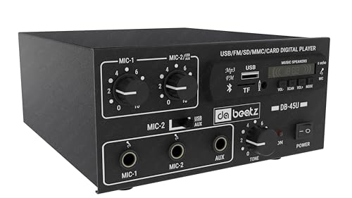 Image of Dabeatz DB-45U Professional Power PA Amplifier with 2 Channel Circuit Power AV Amplifier with Bluetooth /MIC Input /USB /SD Card Slot /FM Radio /AUX Input /Remote Control, Equalizer, Bass, Treble (45 Watt)