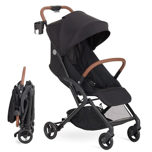 Image of Dream On Me Rio Glide Ultra-Light Compact Stroller, One-Hand Self-Standing Fold, Adjustable Backrest & Footrest, 5-Point Harness, Cup Holder, Suspension Wheels with Storage Basket - Black