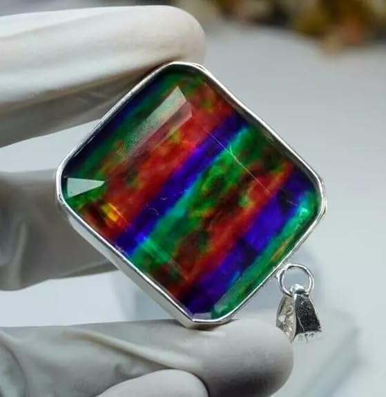 100 Ct Natural Ammolite 925 Solid Silver Certified Pendant Loose Gemstone for Making jewellery