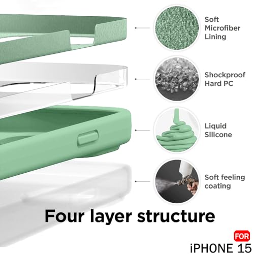 Image of TheGiftKart Liquid Silicone Back Cover Case for iPhone 15 | Soft Micro-Fibre Lining Inside | Camera & Screen Protection | Shockproof Back Cover for iPhone 15 (Silicone, Mint Green)