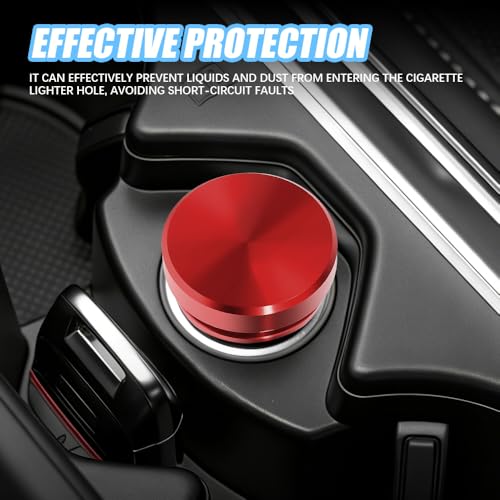 Image of Car Cigarette Lighter Plug Cover, Car Cigarette Lighter Dust Covers, Aluminum Alloy Cigarette Lighter Socket Cover Cap, Waterproof Plug Decoration Cover for Most Cars SUVs Trucks