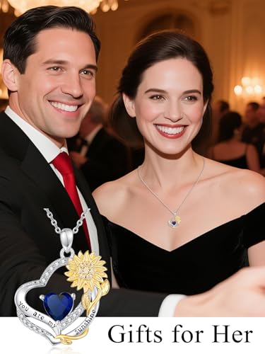 Sunflower Birthstone Necklaces for Women 925 Sterling Silver You Are My Sunshine Heart Pendant Necklace Anniversary Birthday Jewelry Gifts for Mom Wife Her4