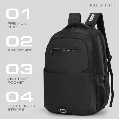 Image of HOT SHOT All-Rounder Laptop Backpack with Raincover|Office|College|Travel|Anti Theft Pocket|Suspension Straps|Trolley Sleeve|Detachable Key Ring|for Men and Women|15 In|38L
