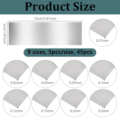 Image of OLYCRAFT 45Pcs 9 Sizes 304 Stainless Strips Sheets Metal Shims Shim Stock Assortment Metal Shim Stock Rectangle Stainless Steel Strips Gap Filler Trim Strip for Home Improvement Trim Gap Filler Tools