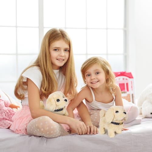 DAOUZL Realistischer Roboter Hund Spielzeug, 2pcs Läuft und Bellt, Realistischer Roboter Welpe Elektronisch Plüschwelpe Spielzeug Geschenk Jungen Mädchen 2-7 Jahre