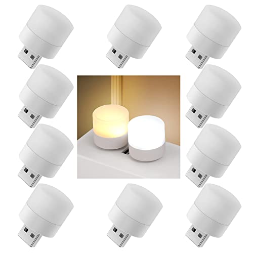 LED-Mini-Nachtlicht, Mini-USB-Lampe, Plug-in, energieeffizient, ideal für Schlafzimmer, Badezimmer, Kinderzimmer, Küche, Flur (weiß + warm - 5+5)