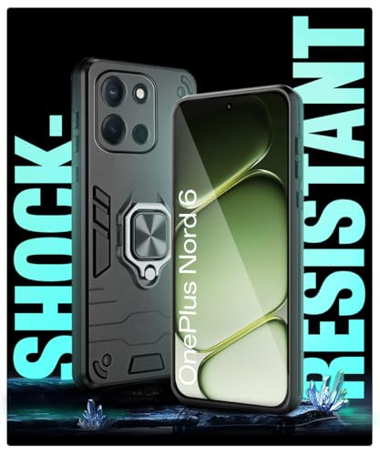 Image of WOW IMAGINE Shock Proof Back Case Mobile Cover for 1+ OnePlus Nord 6 5G | Back Cover Case (Tough Armor | Hybrid PC + TPU | Ring Holder & in-Built Kickstand | Black)