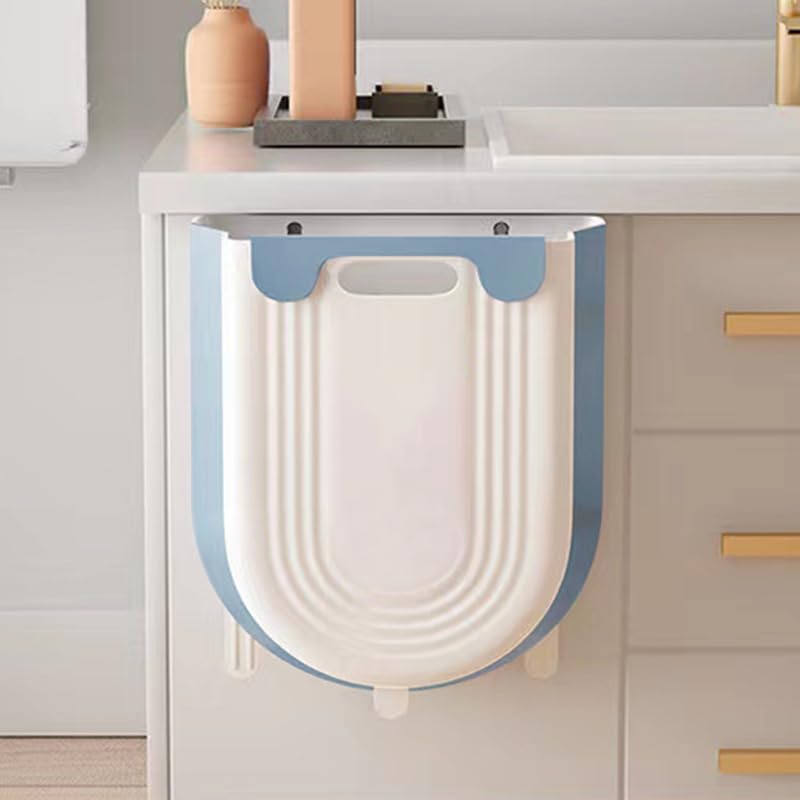 Caneca de basura plegable para cocina con gancho azul miniatura 4