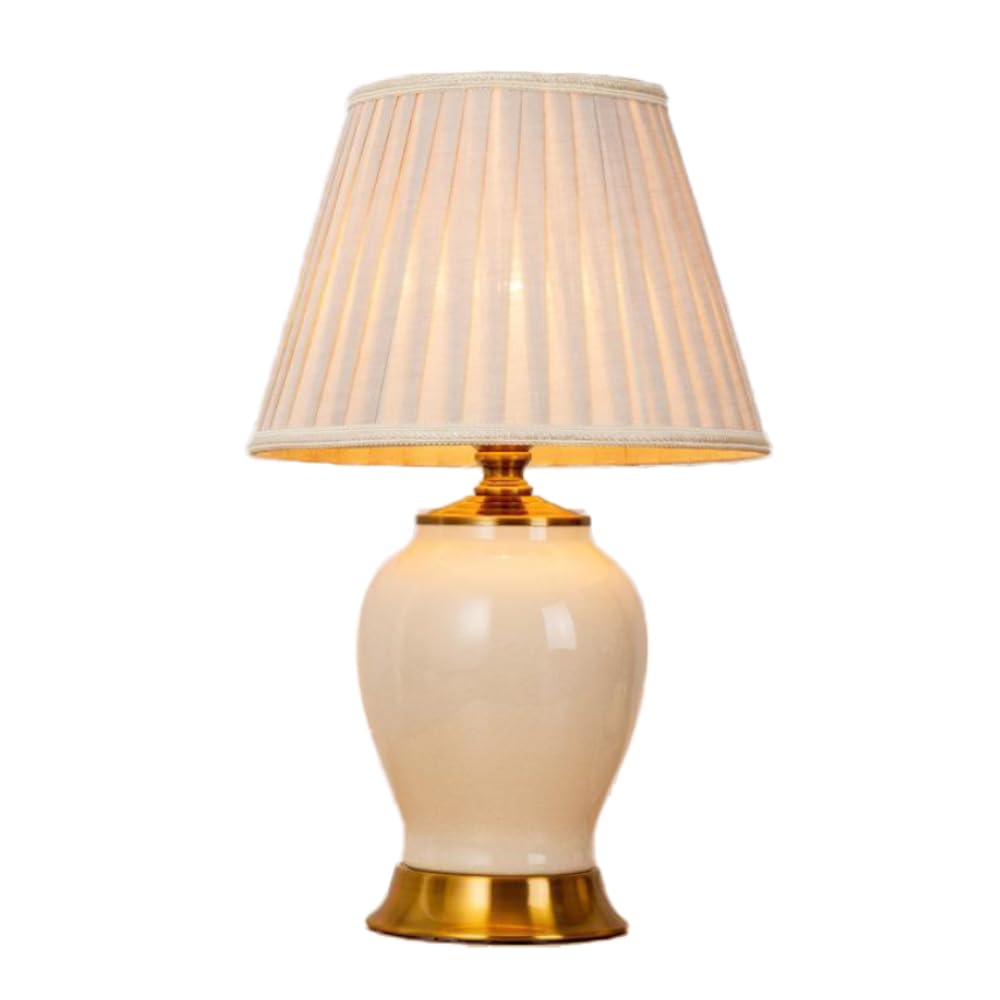 XINYASEE Lampada da tavolo in ceramica, lampada da comodino E27, base in ceramica e paralume in tessuto, adatta per la decorazione della camera da letto e del soggiorno (Bianco)