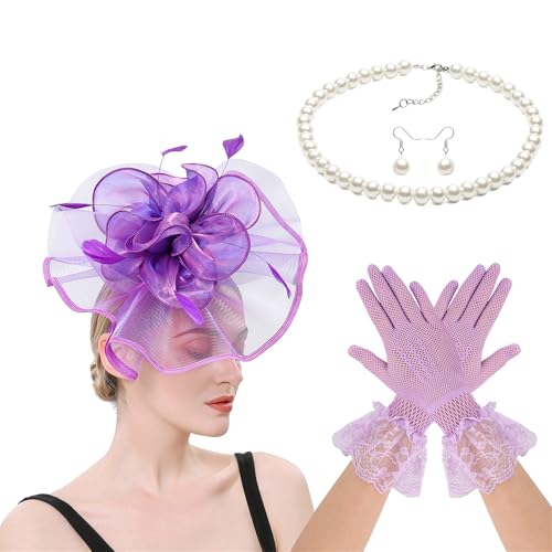 競馬の魅力的なヘッドウェアウィズネックレスイヤリングの手袋