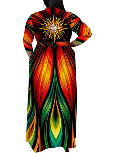 Image of SUZONANA Plus Size Maxi Dresses for Curcy Women Casual Loose 3 /4 Sleeve Long Dress with Belt