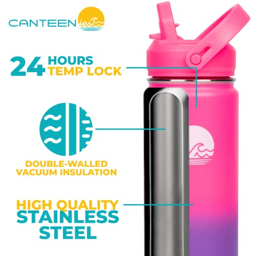 Canteenies Kids Water Bottle For School, 22 Oz, Straw Lid, Stickers, Scrunchie, Vacuum Insulated Stainless Steel Double Walled, Bpa Free Food-Safe, Leak-Proof Tumbler Travel Cup For Girls #TOP1