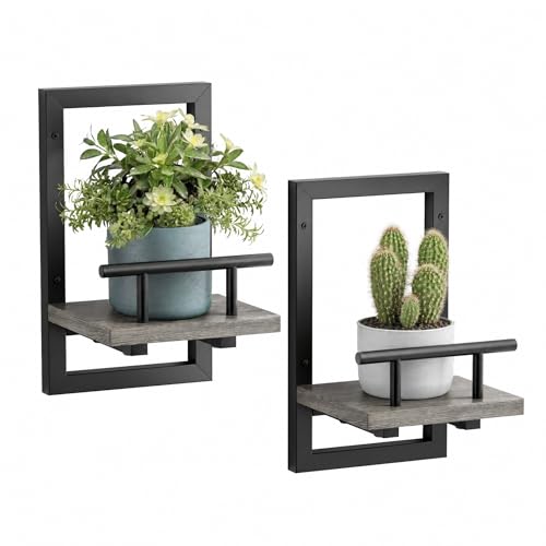 Image of Sbosbo Floating Shelves for Wall, Plant Shelf Indoor, Wall Planters for Indoor Floating Plant Shelves for Bedroom, Living Room, Kitchen, Office, Bathroom Decor (Grey, 2 Pack)